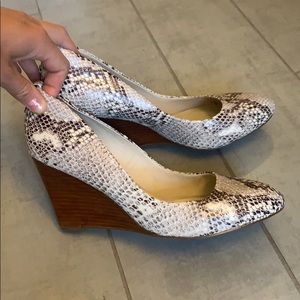 Light Brown & Cream Snakeskin Block Heels